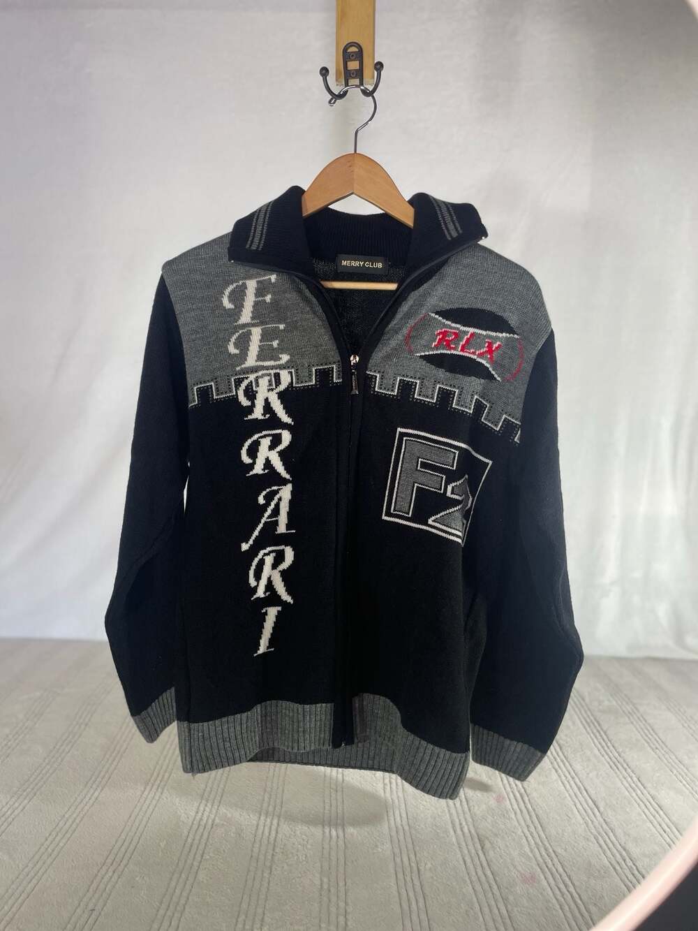 Merry Club Vintage Style Ferrari RLX Zip-Up Knit Cardigan Sweater
